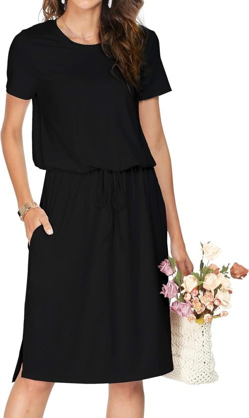Womens Hide Belly Mid Length Work Casual Dress with Pockets