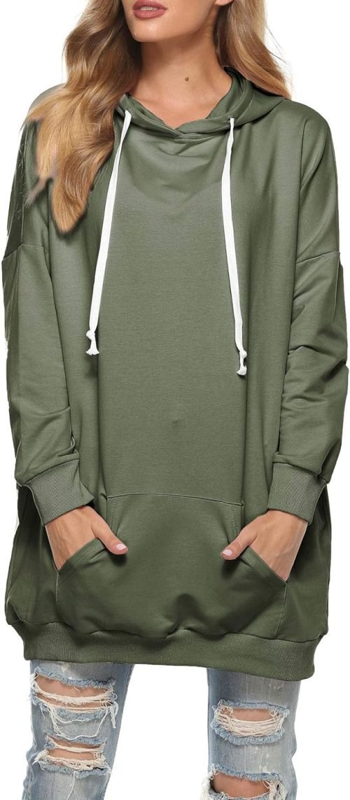 Womens Oversized Hoodie Extra Long Hooded Tunic Sweatshirt with Pockets