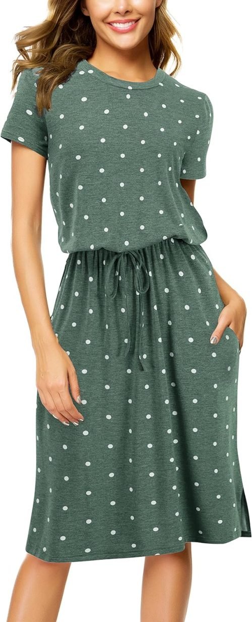 Womens Hide Belly Mid Length Work Casual Dress with Pockets