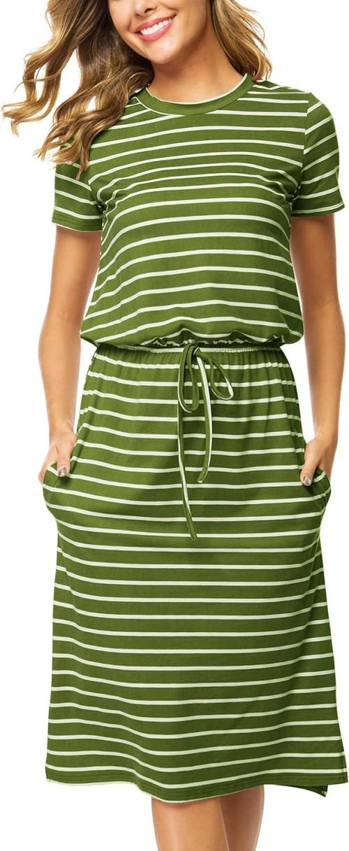 Womens Hide Belly Mid Length Work Casual Dress with Pockets