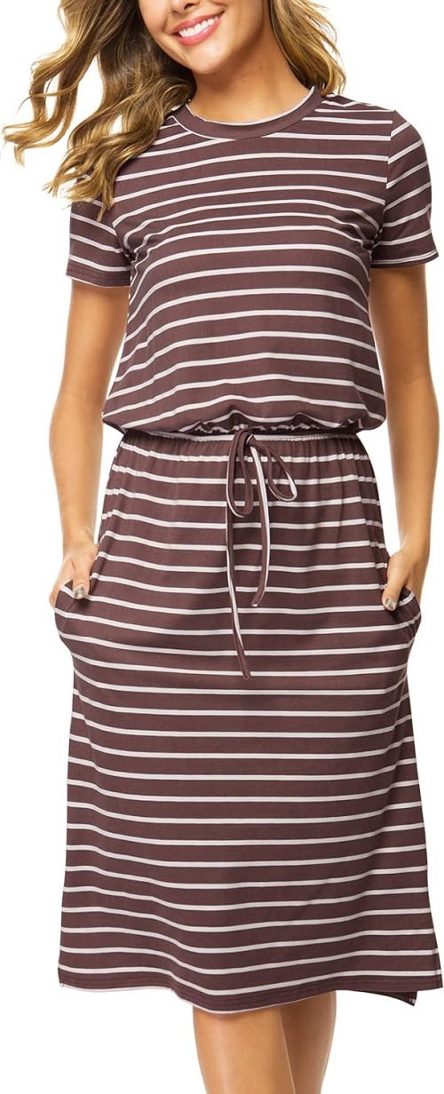 Womens Hide Belly Mid Length Work Casual Dress with Pockets